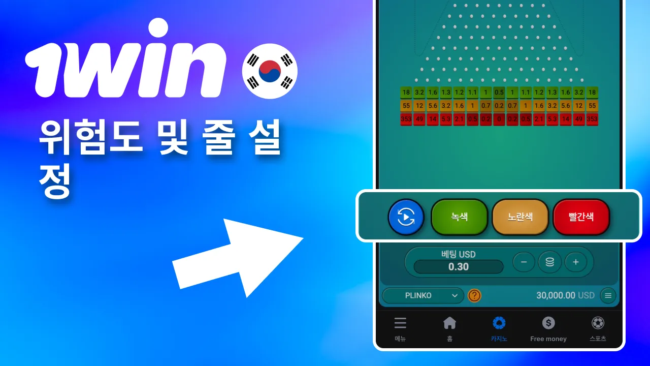 줄 수와 위험도 설정해 1win 플레이.